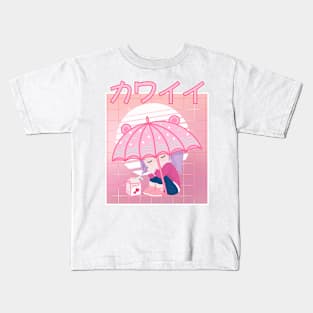 90s Japanese Kawaii Sad Girl Pink Japanese Strawberry Milk Kids T-Shirt